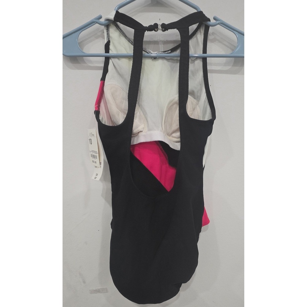 JCPenney One Piece Colorblock Swimsuit Racerback Black White Red Size 10 - Picture 4 of 5